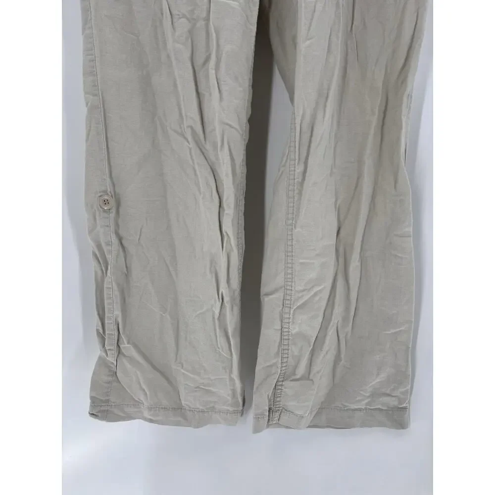 H&M Pants Womens 6 Beige Linen Cotton Pockets Straight Leg Comfort Mid Rise
